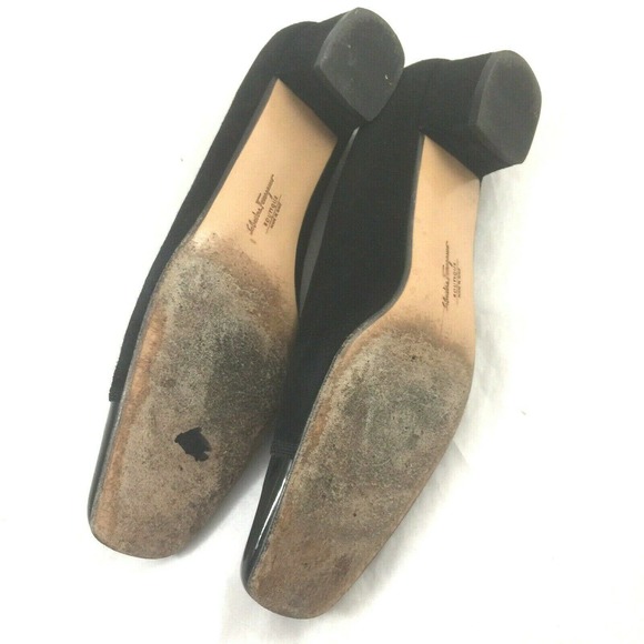 Salvatore Ferragamo Pump Black Suede Square Cap Toe Classic Block Heel L… - Picture 7 of 7